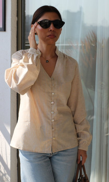 Oat Linear Buttoned Top