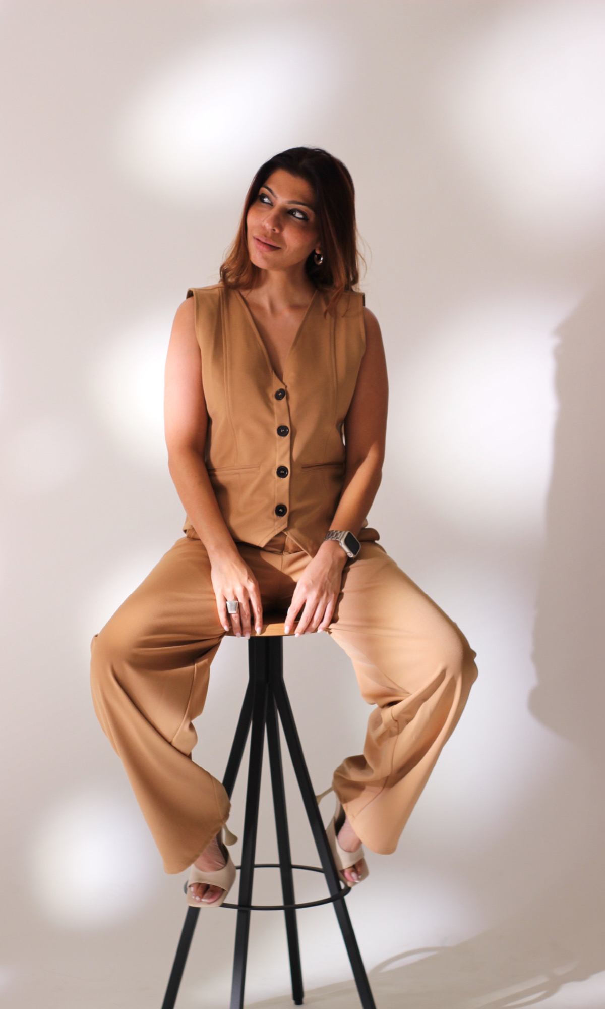 Tan Detailed Waist Coat and Pants