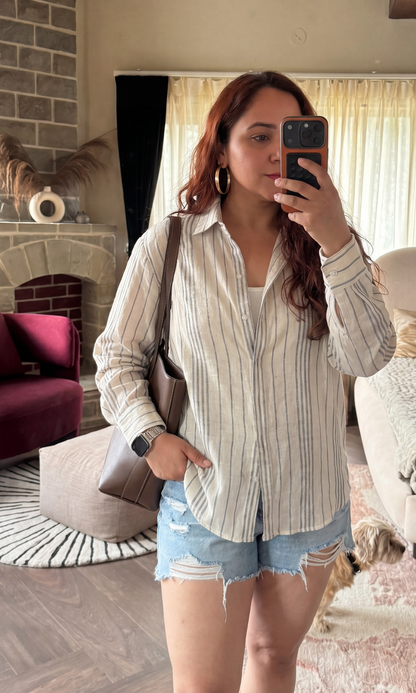 Ecru Stripe Loose Shirt