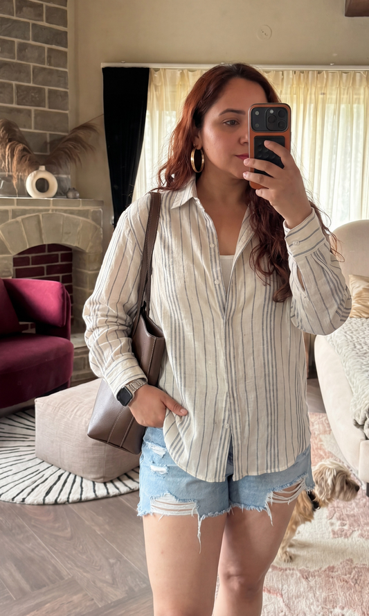 Ecru Stripe Loose Shirt