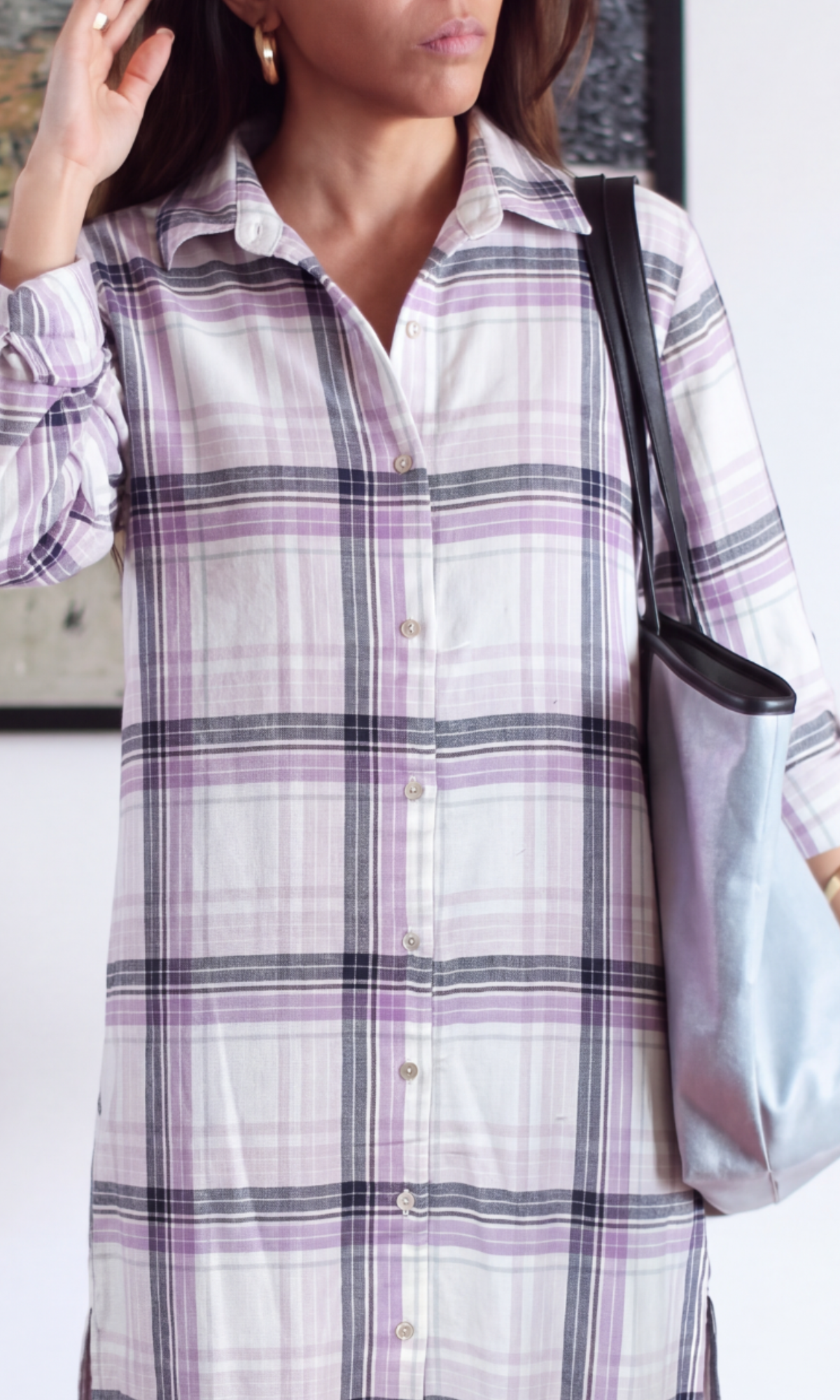 Lilac Plaid Longline Shirt-Dress