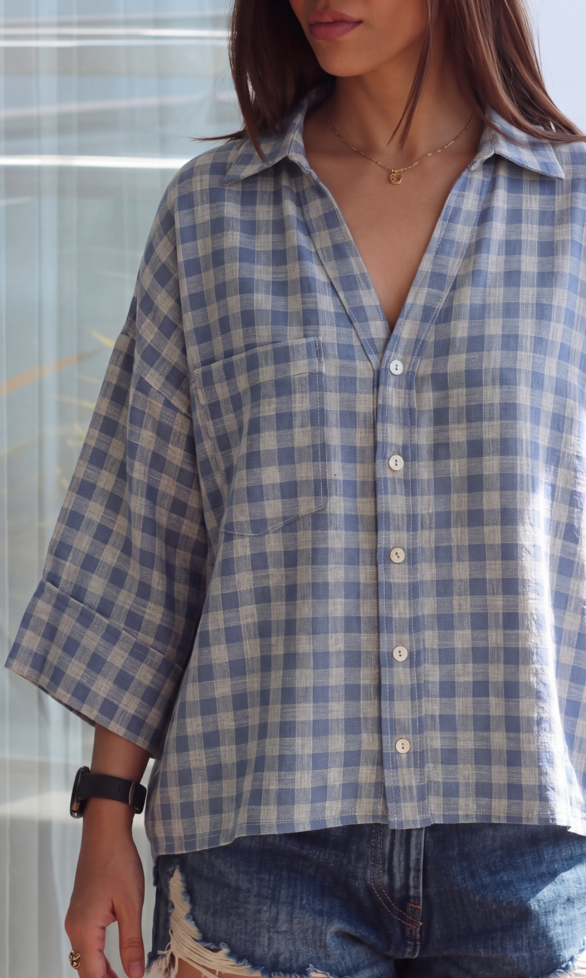 Blue Gingham Camp Shirt