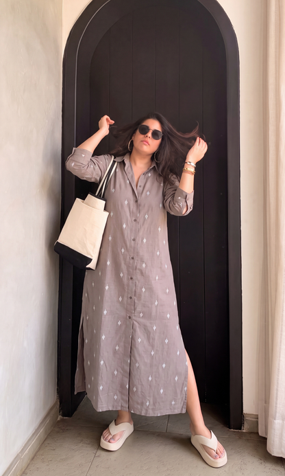 Taupe Woven Shirt Dress