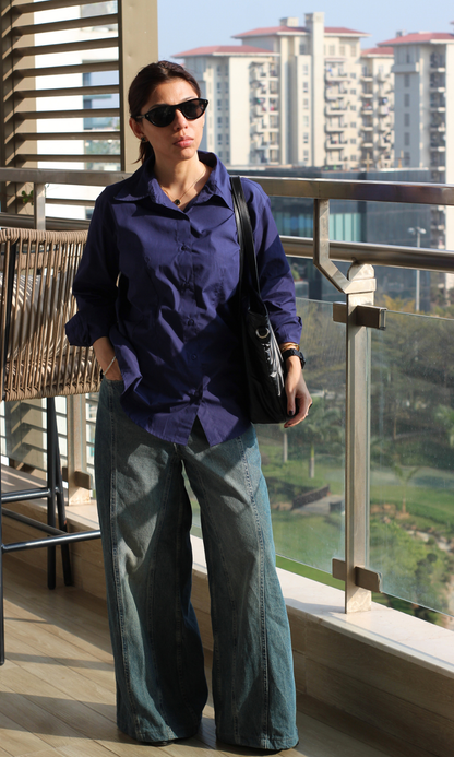 Blue Cotton Structured Shirt