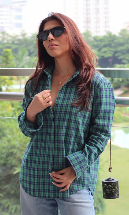 Green Blue Soft Checks Shirt