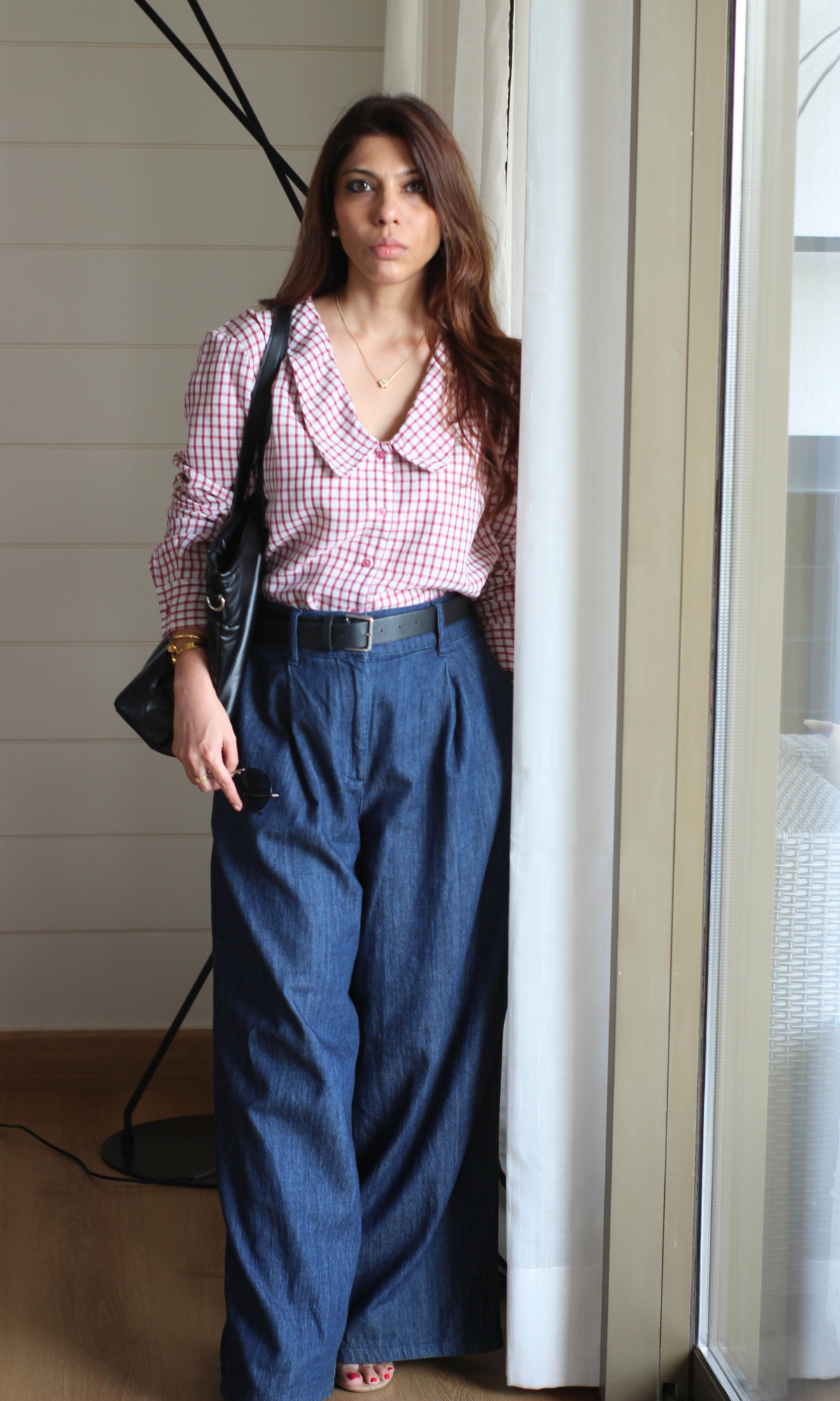 Red Gingham Peter Pan Collared Shirt