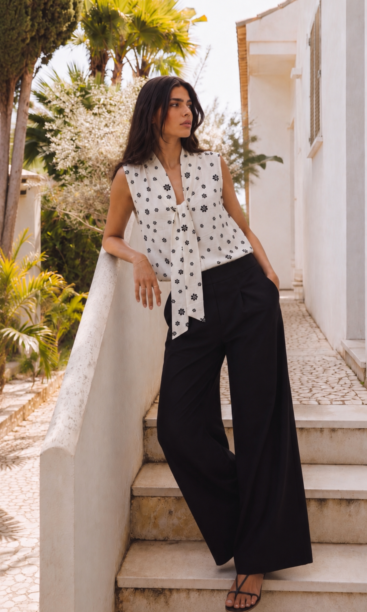 Ivory Daisy Tie-Neck Top