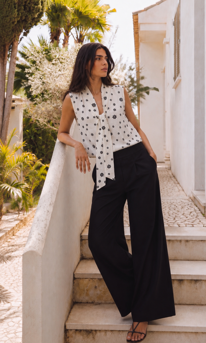 Ivory Daisy Tie-Neck Top