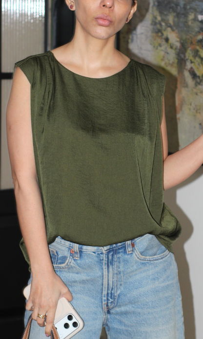 Olive Gathered Shoulder Top