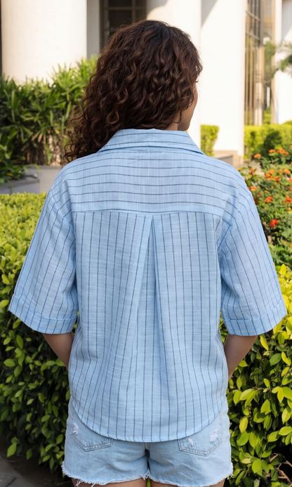 Soft Blue Pinstripe Loose Shirt