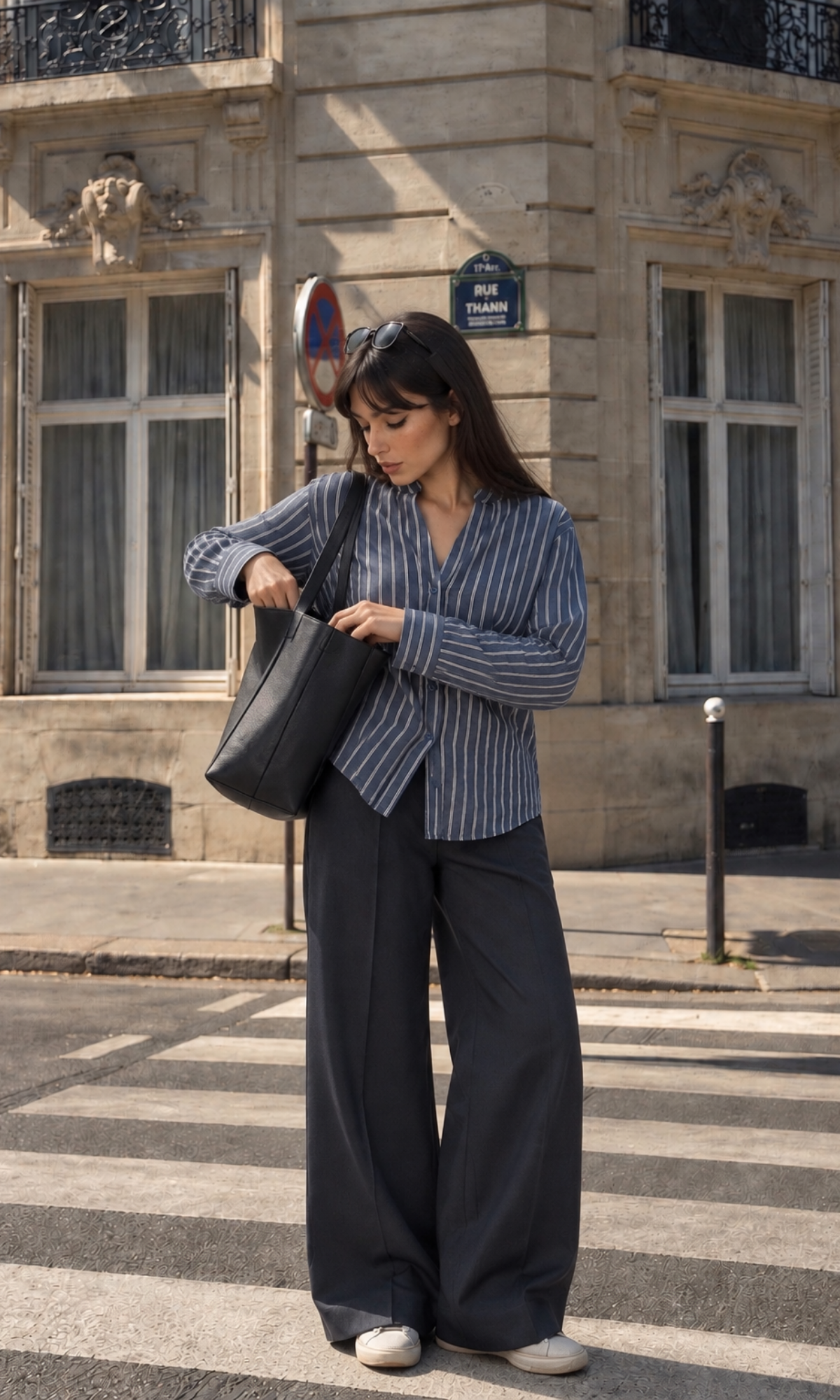 Navy Pinstripe Mandarin-Collar Shirt