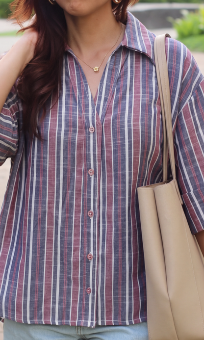 Navy Red-Stripe Camp Shirt