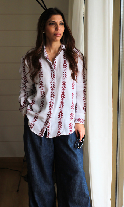 Ivory Weave Cotton Oversize Shirt