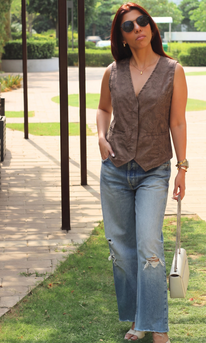 Taupe Jacquard Waistcoat