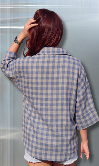 Blue Gingham Camp Shirt