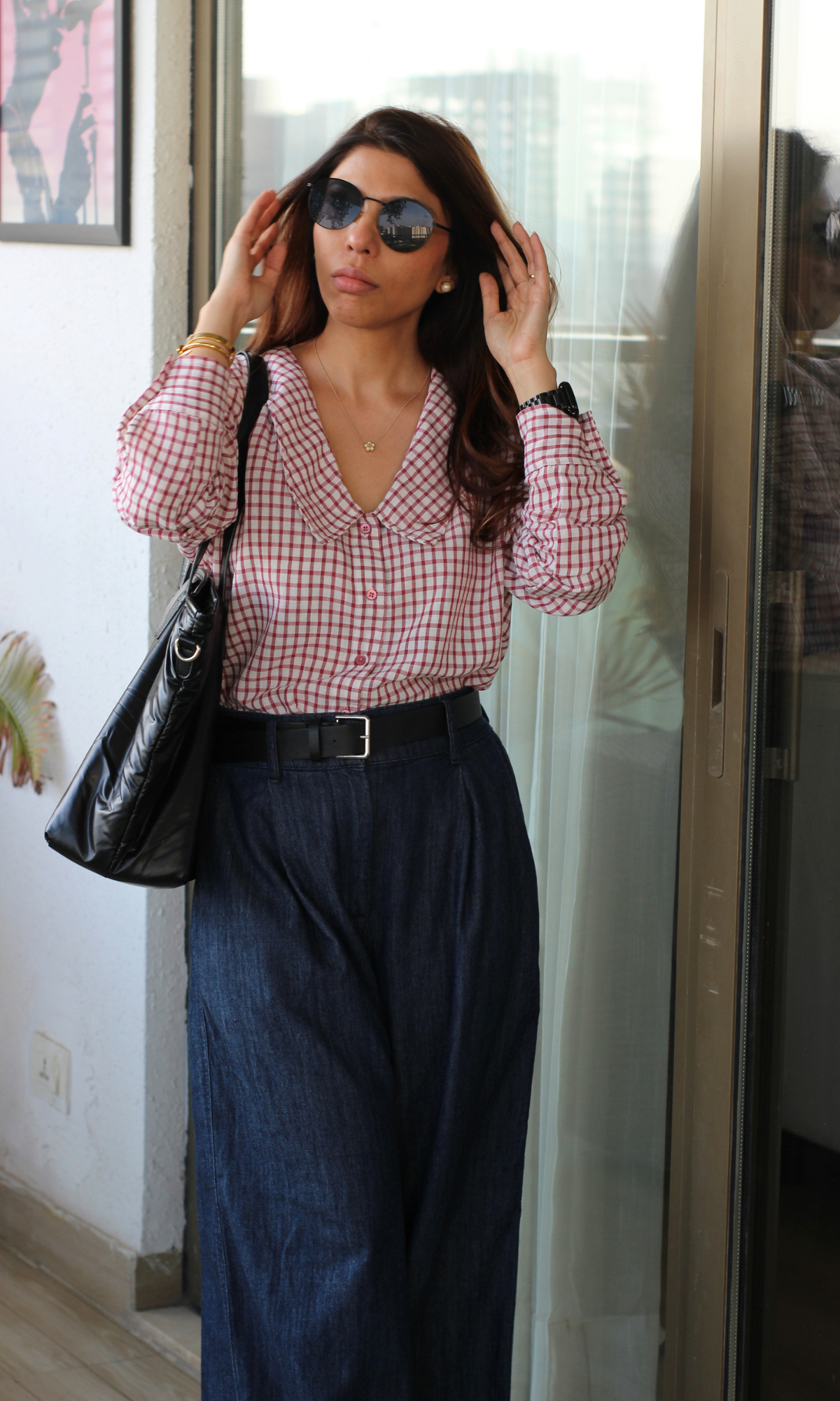 Red Gingham Peter Pan Collared Shirt