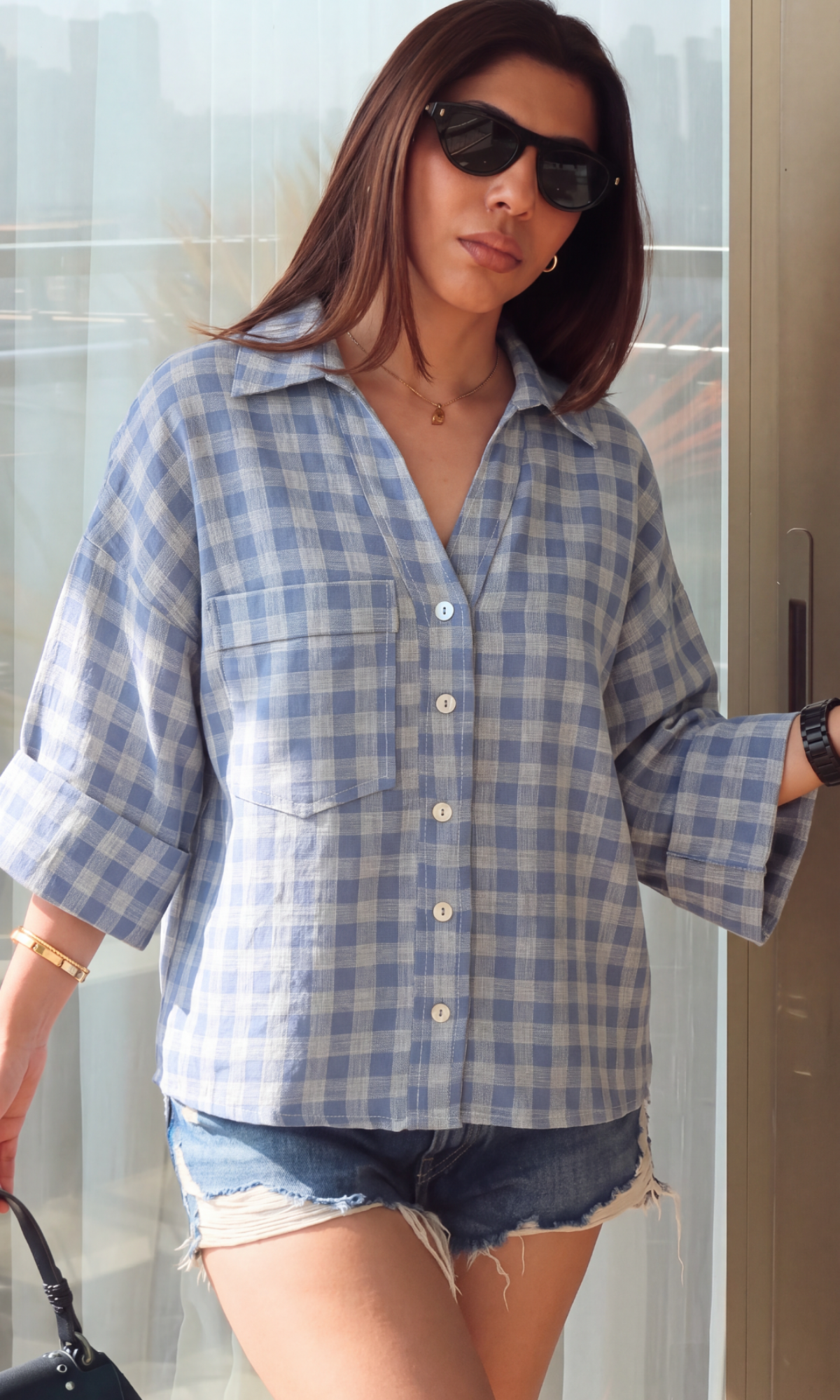 Blue Gingham Camp Shirt