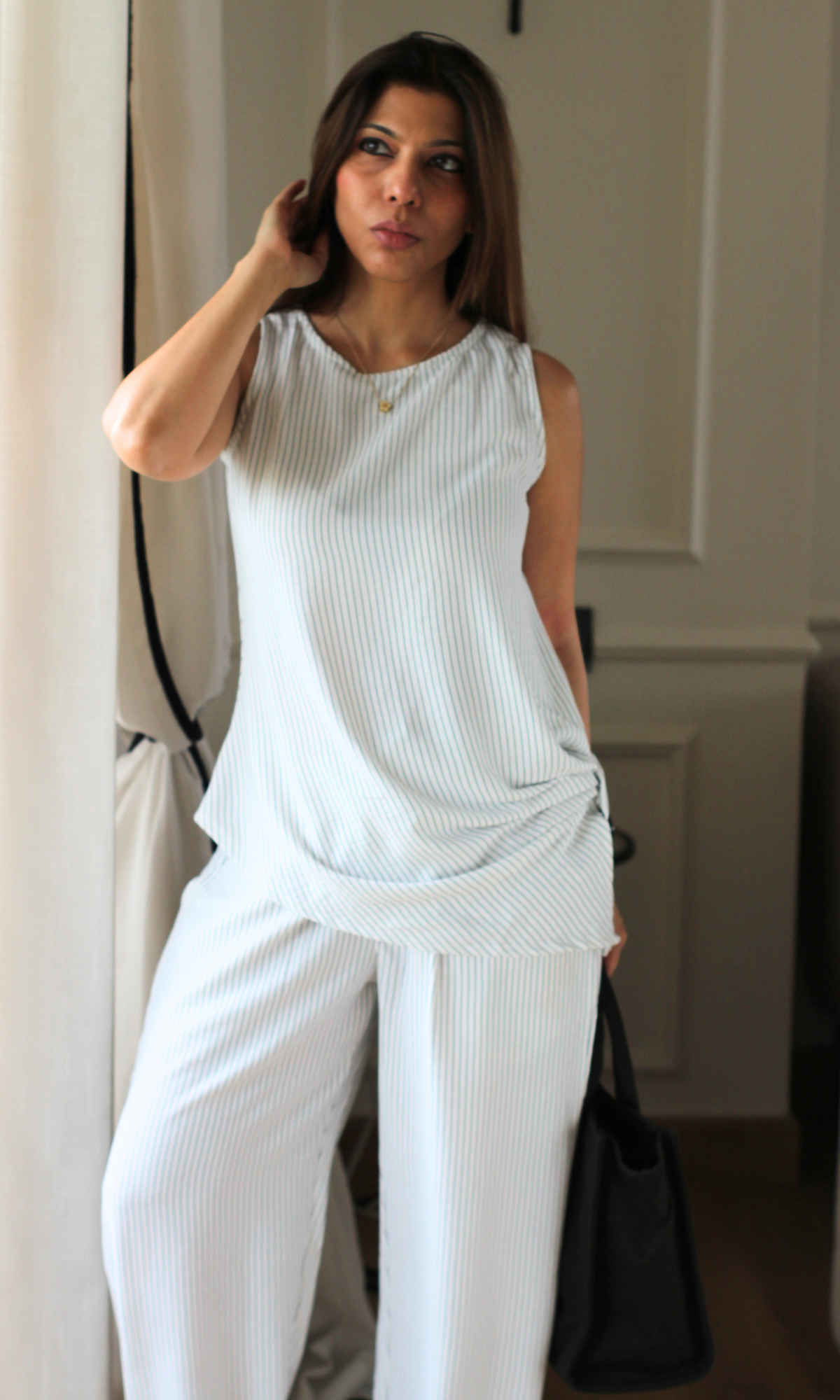 White Striped Draped Co-ord Set