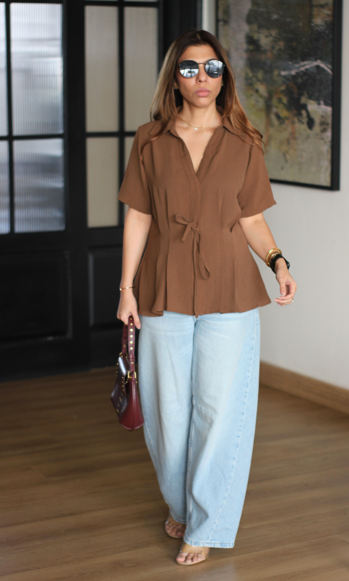 Toffee Brown Tie Detail Top