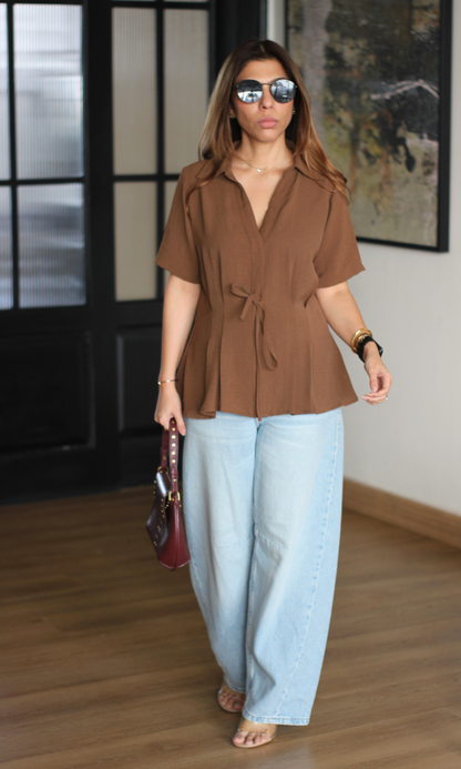 Toffee Brown Tie Detail Top