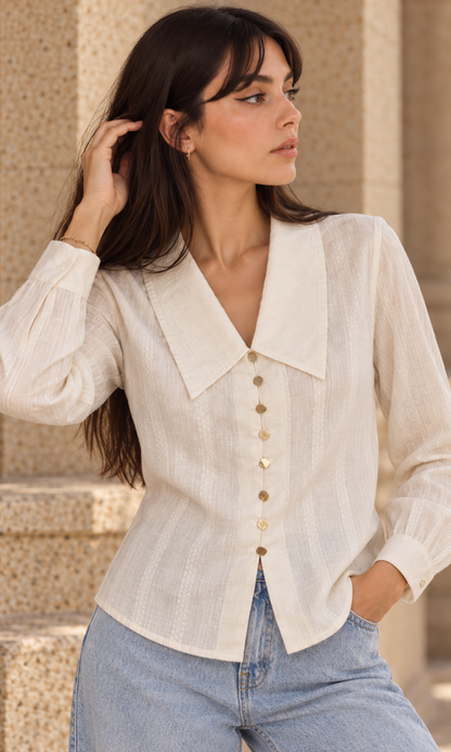 Cloud White Oversized-Collar Shirt