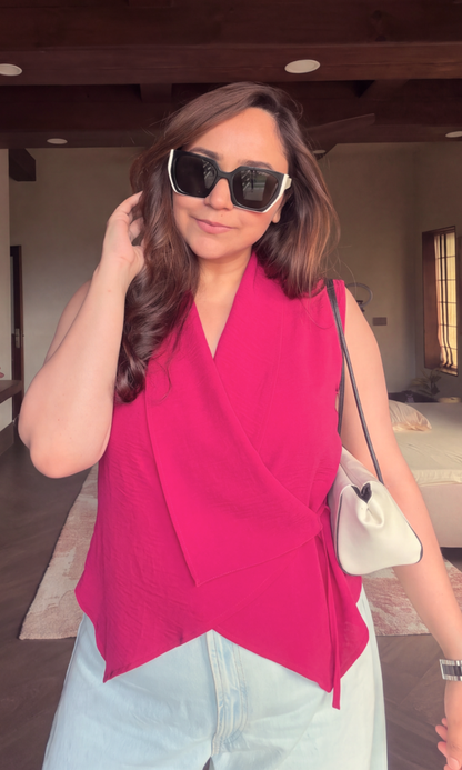 Hot Pink Asymmetric Wrap Top
