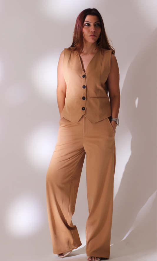 Tan Detailed Waist Coat and Pants