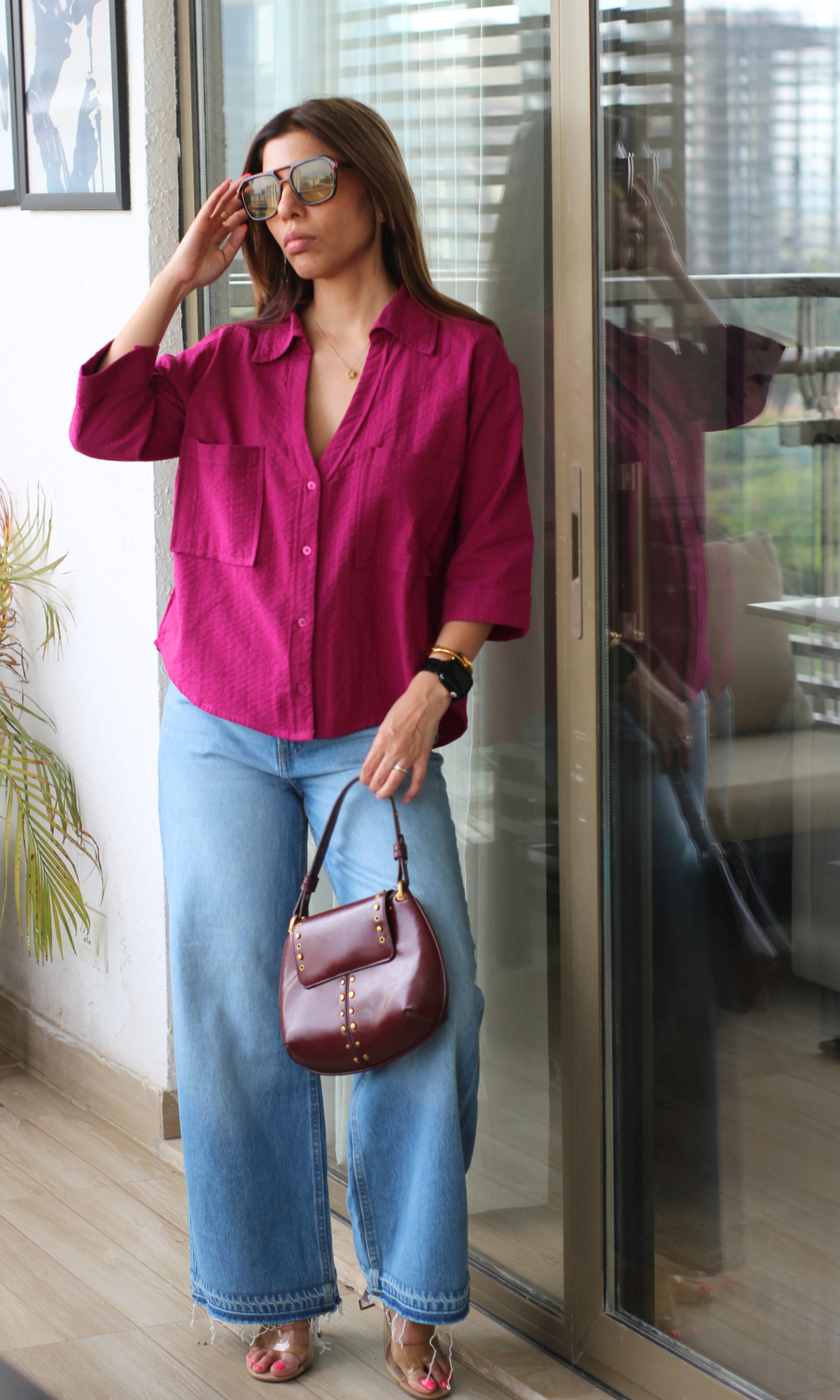 Vibrant Pink Pocket Weave Shirt