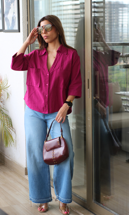 Vibrant Pink Pocket Weave Shirt