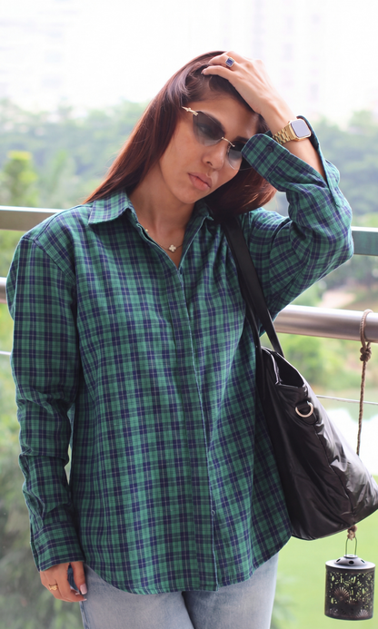 Green Blue Soft Checks Shirt