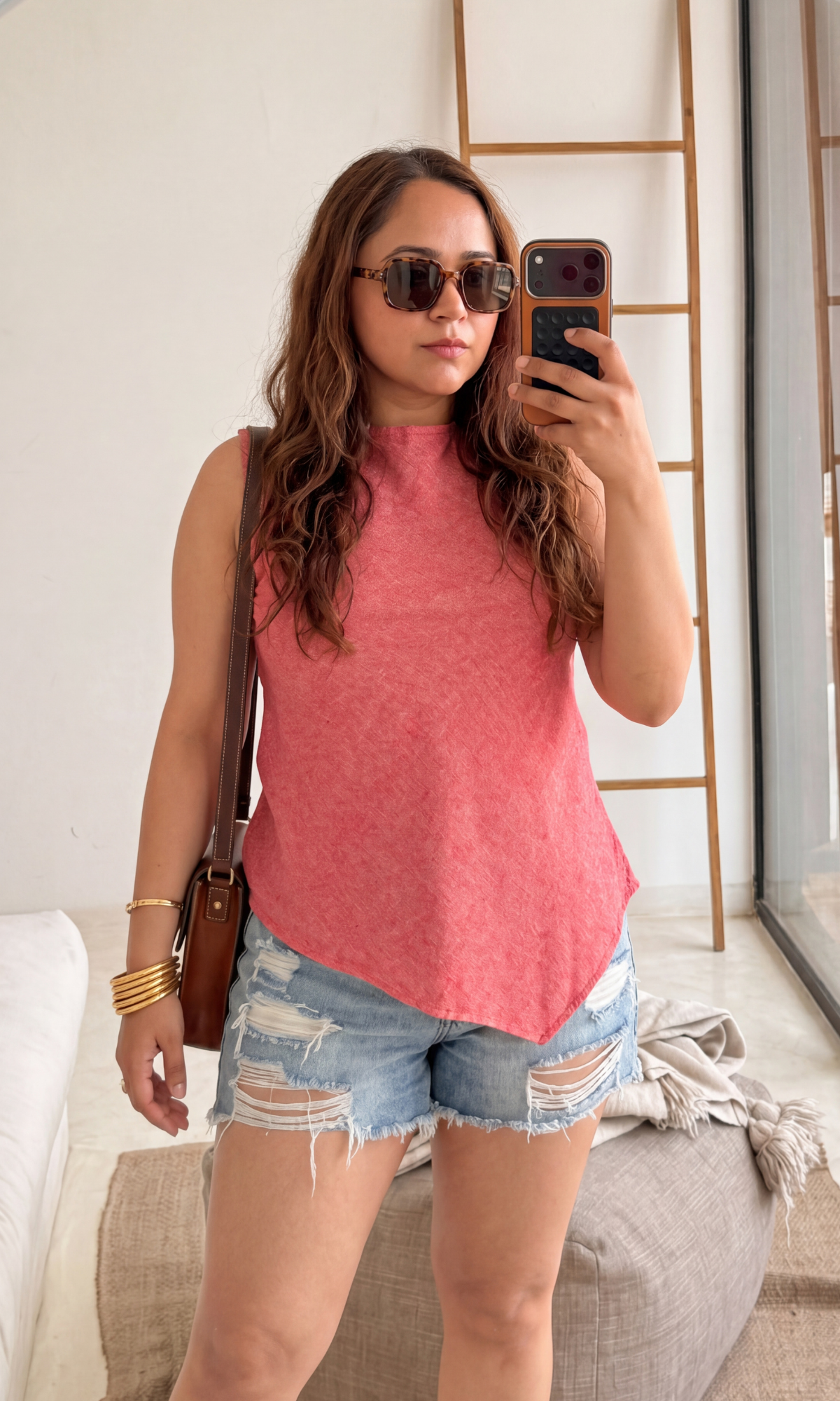 Rose Linen Asymmetric Top