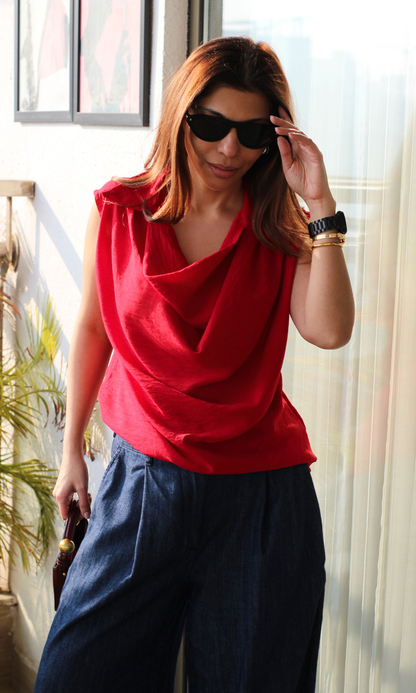 Scarlet Collared Cowl Neck Top