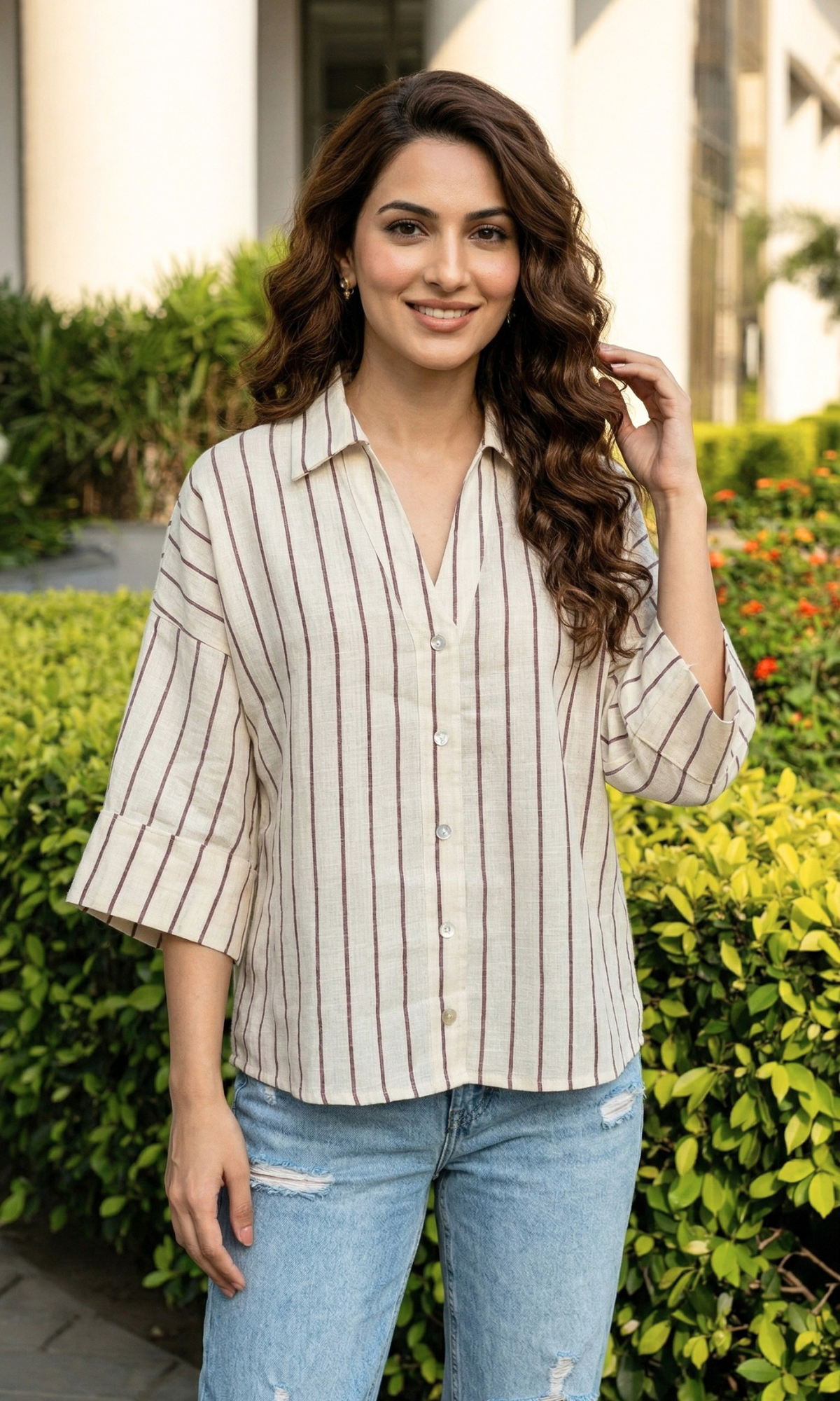 Merlot Line Stripe Loose Shirt