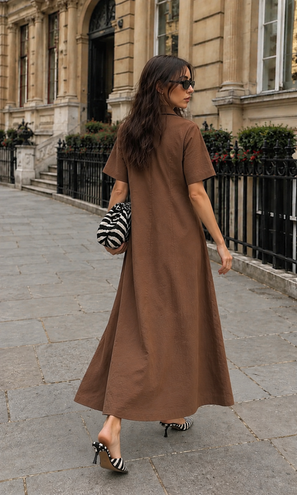 Chocolate Brown A-Line Maxi Shirt Dress