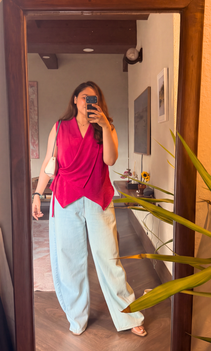 Hot Pink Asymmetric Wrap Top