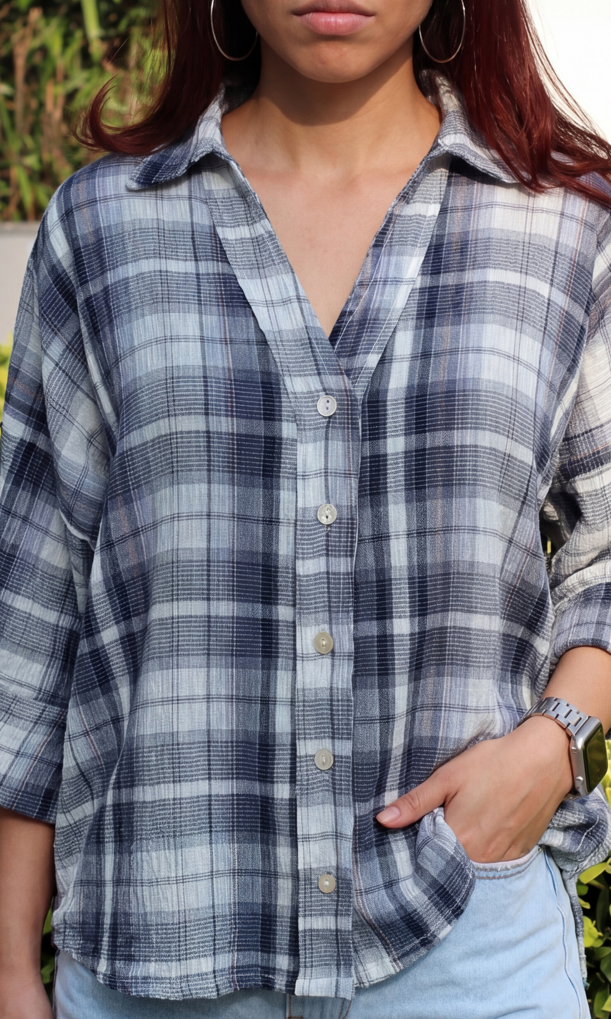 Blue Gradient Checks Loose Shirt
