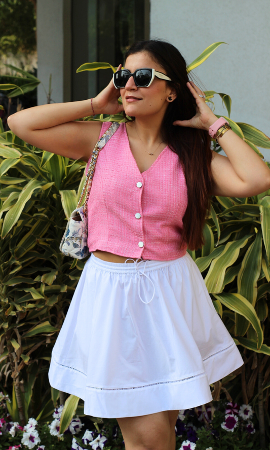 Pink Tweed Cropped Waist Coat