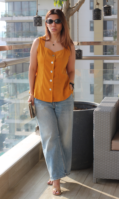 Tangerine Silver Buttoned Flared Top