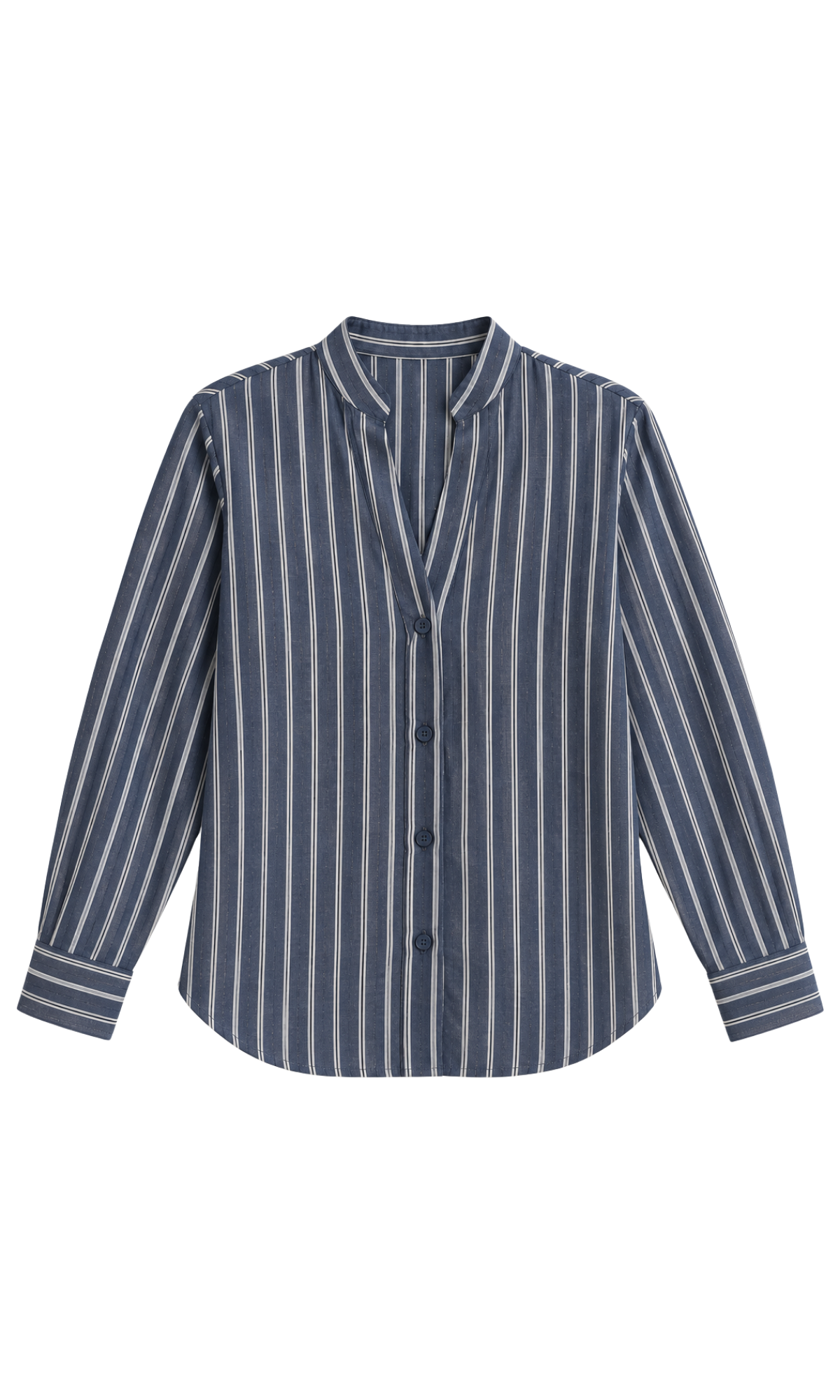 Navy Pinstripe Mandarin-Collar Shirt