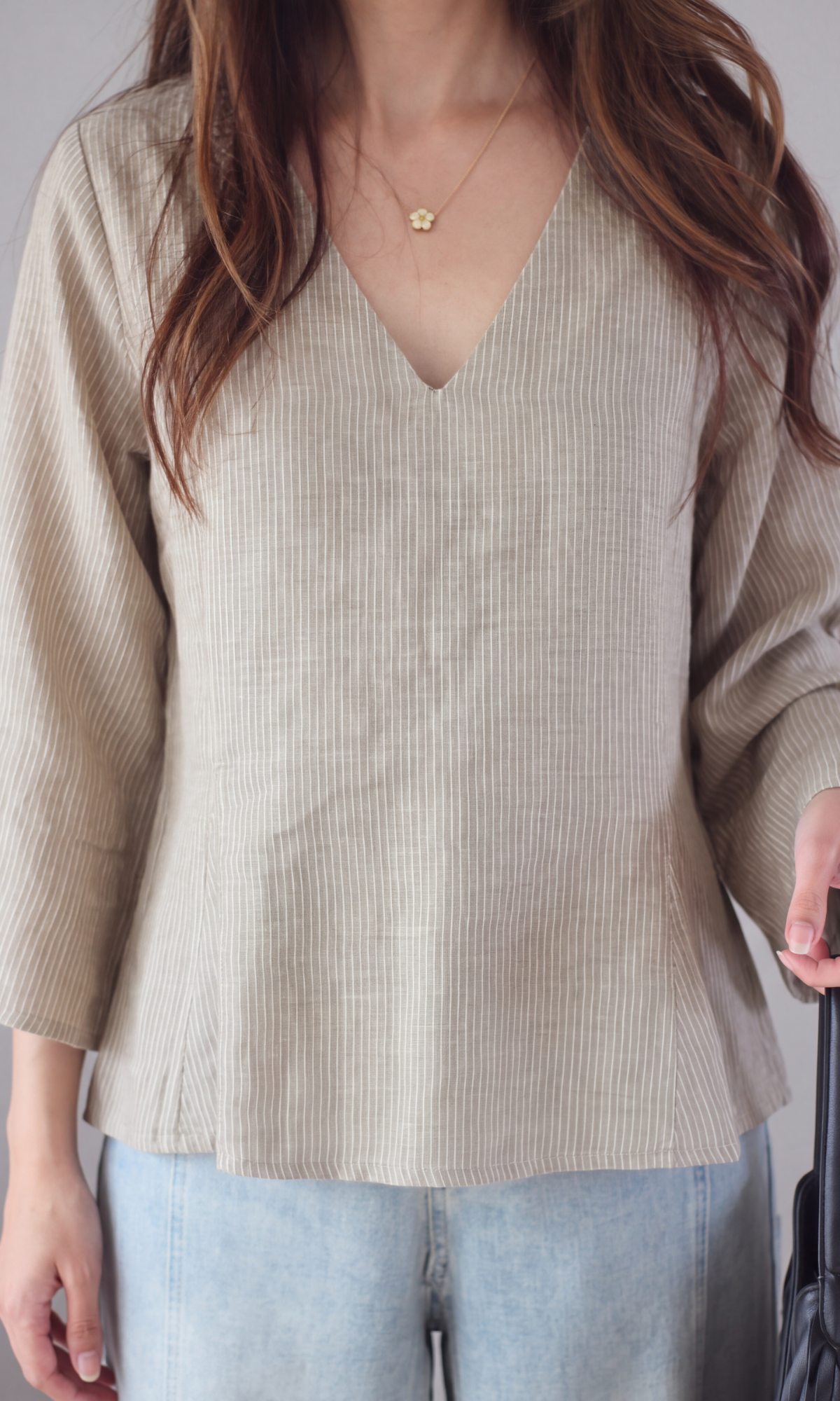 Cocoa Jute-Weave V-neck Peplum Top