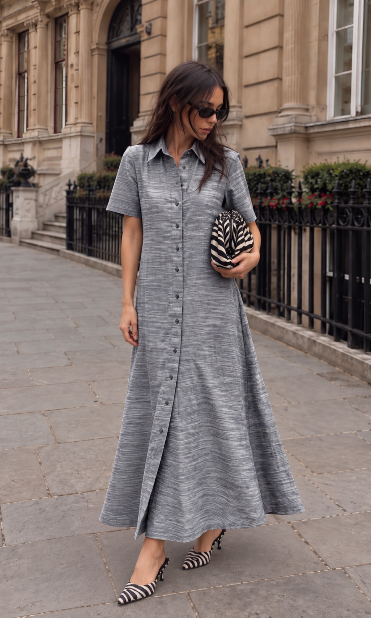 Carbon Grey A-Line Maxi Shirt Dress