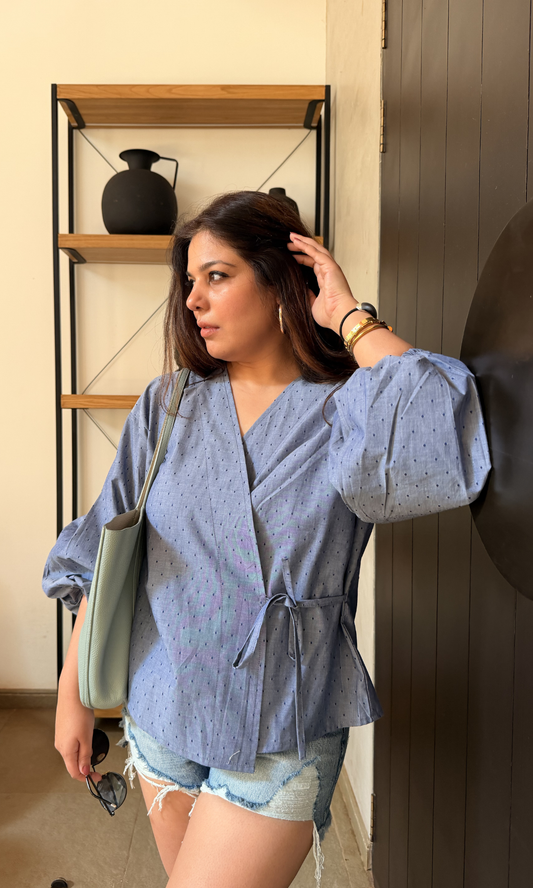 Blue Dobby Kimono Top