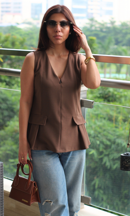Cappuccino Flap-Pleat Detail Top
