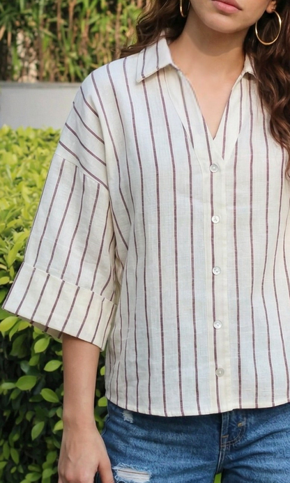 Merlot Line Stripe Loose Shirt