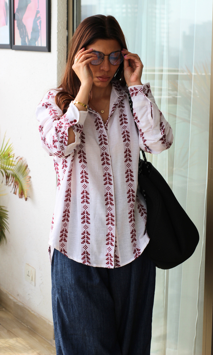 Ivory Weave Cotton Oversize Shirt
