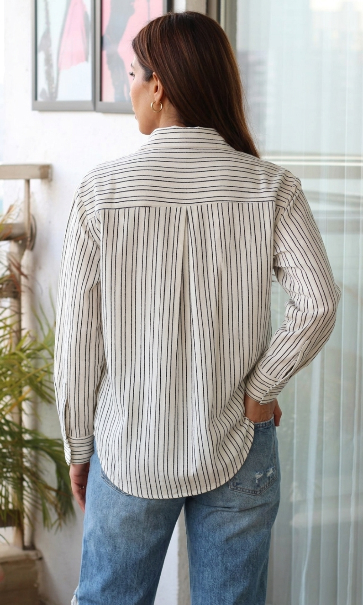 White Black Linear Textured Shirt