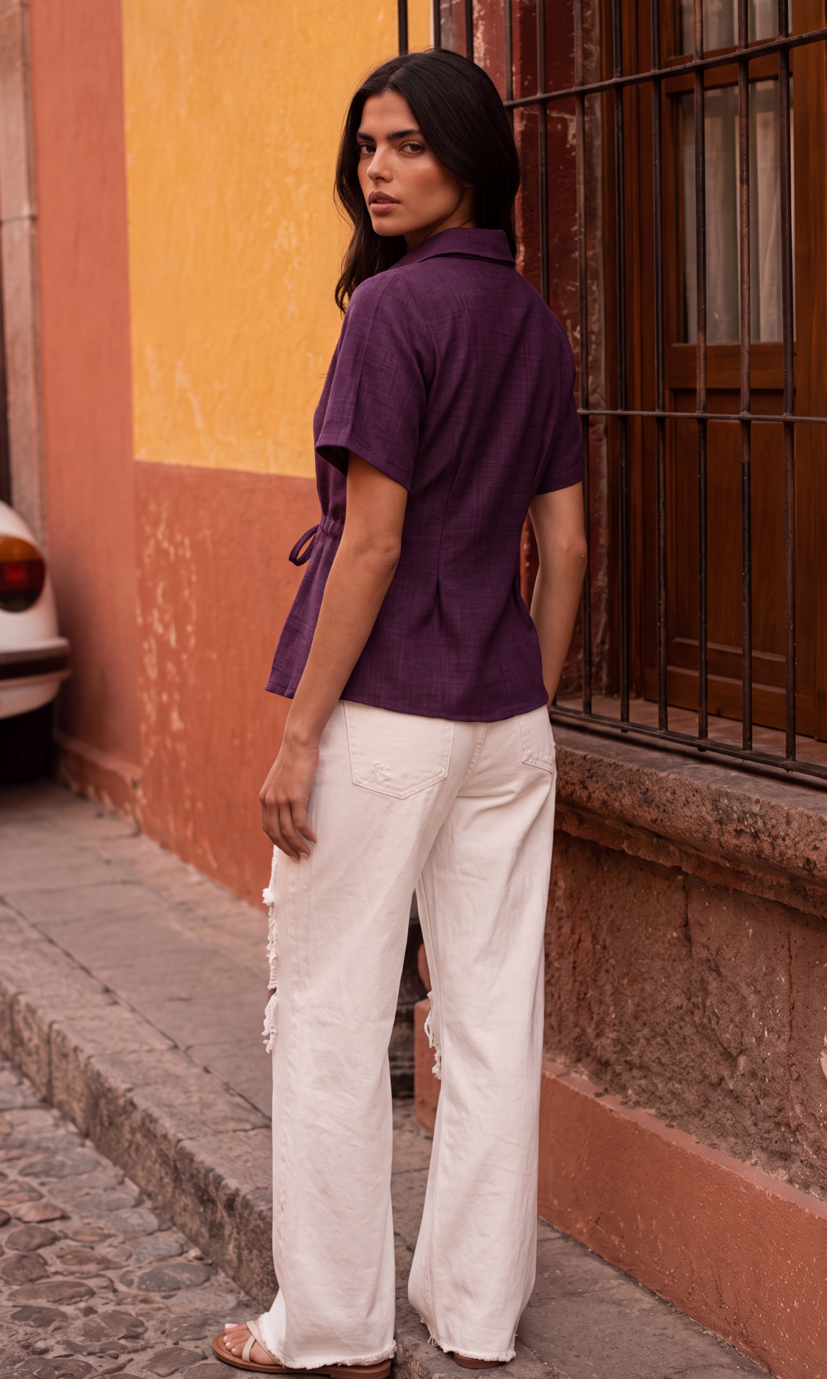 Wine Textured Tie-Waist Top