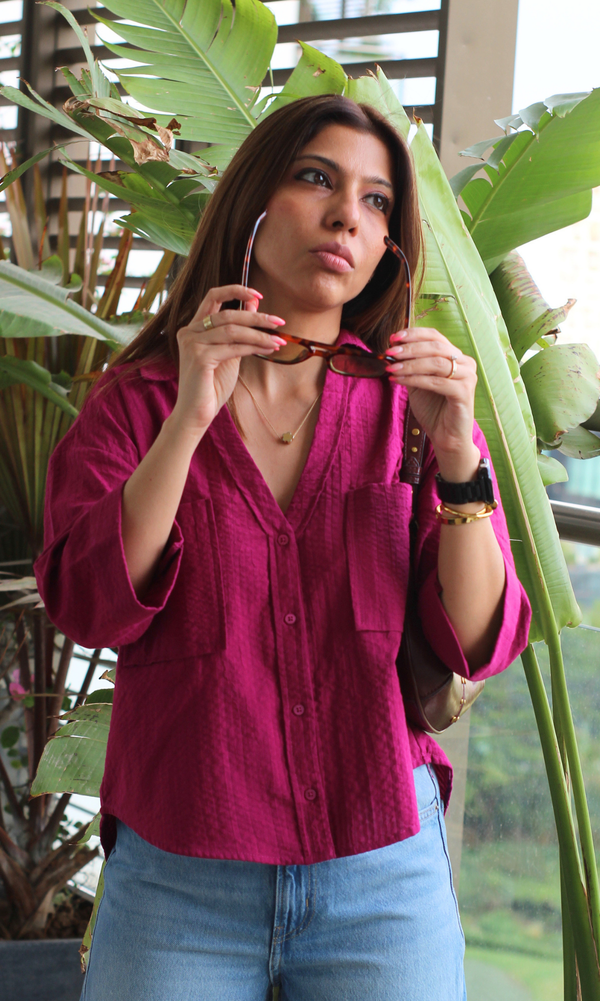 Vibrant Pink Pocket Weave Shirt