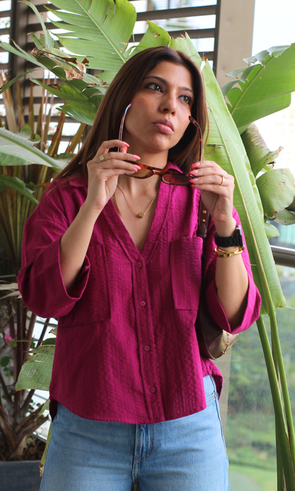 Vibrant Pink Pocket Weave Shirt