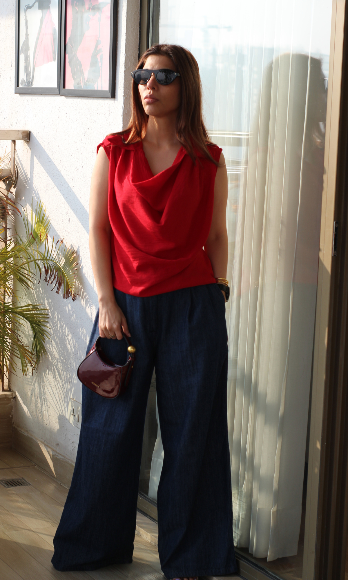 Scarlet Collared Cowl Neck Top